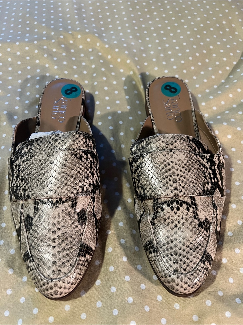 Franco Sarto Black & White Snake-Print Slip-On Mules